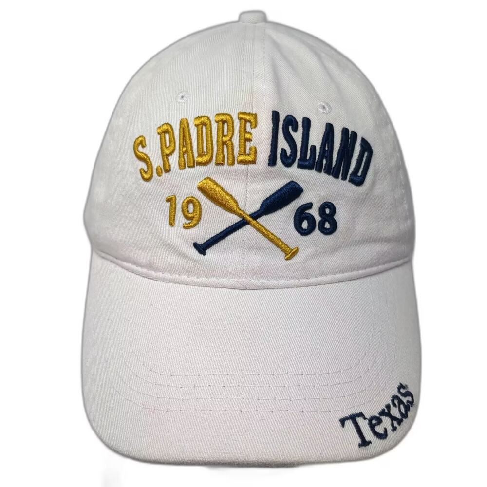 Lucky 7 S Padre Island Texas Hat White Baseball Cap OS Strapback Embroidered